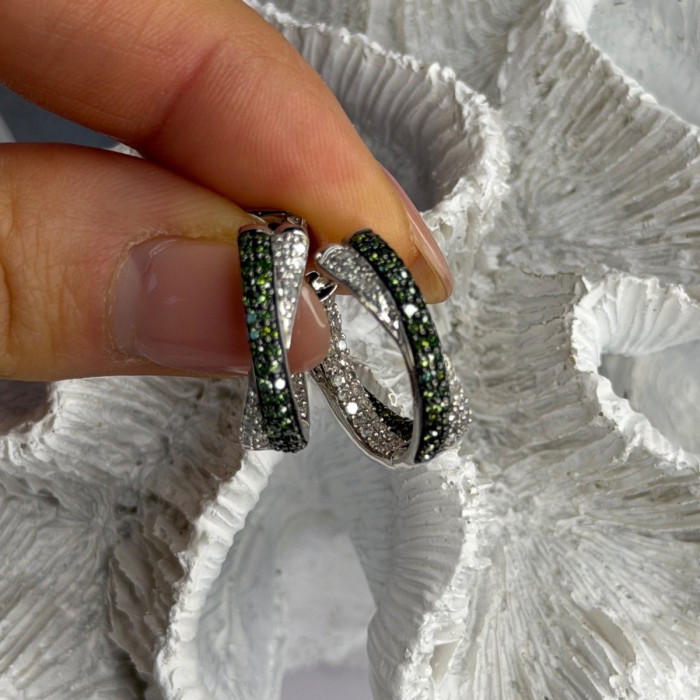 925 Sterling Silver Shiny White & Green Spinel Earrings