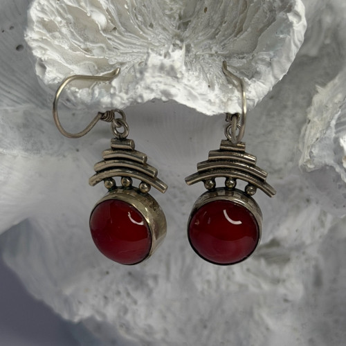 Vintage 925 Sterling Silver Carnelian Earrings