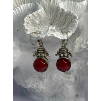 Vintage 925 Sterling Silver Carnelian Earrings