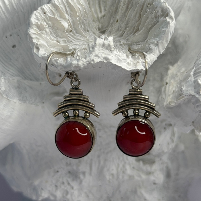 Vintage 925 Sterling Silver Carnelian Earrings