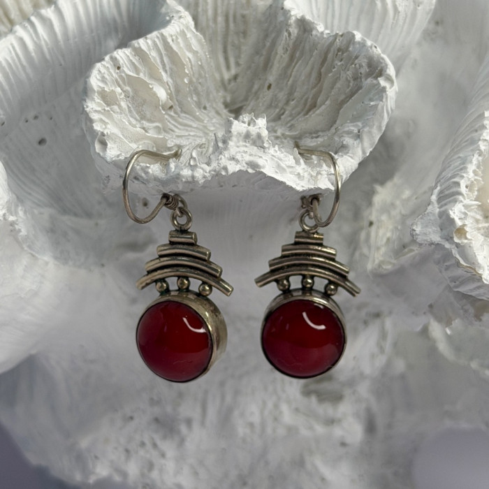 Vintage 925 Sterling Silver Carnelian Earrings