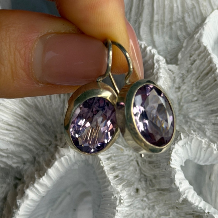 Beautiful Vintage 925 Sterling Silver Amethyst Earrings