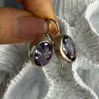 Beautiful Vintage 925 Sterling Silver Amethyst Earrings