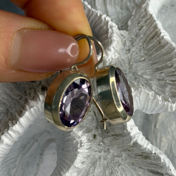 Beautiful Vintage 925 Sterling Silver Amethyst Earrings