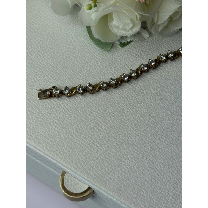 925 Sterling Silver Gold Plated CZ Bracelet Length 7.5 Inch