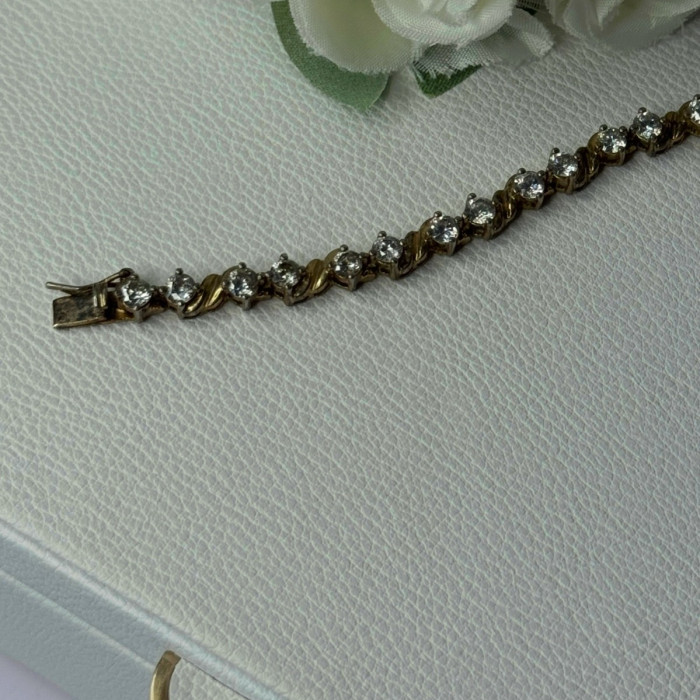 925 Sterling Silver Gold Plated CZ Bracelet Length 7.5 Inch