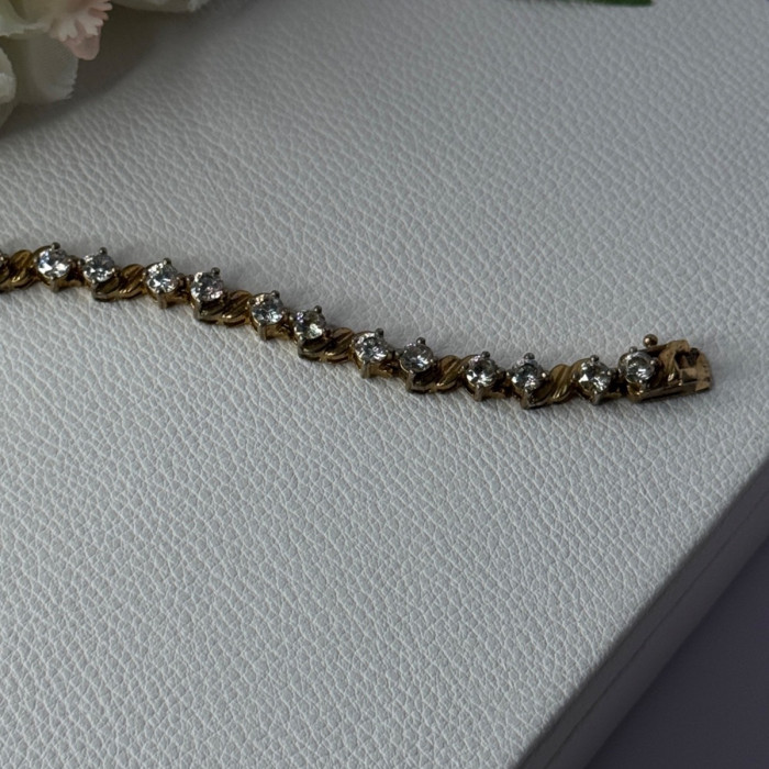925 Sterling Silver Gold Plated CZ Bracelet Length 7.5 Inch