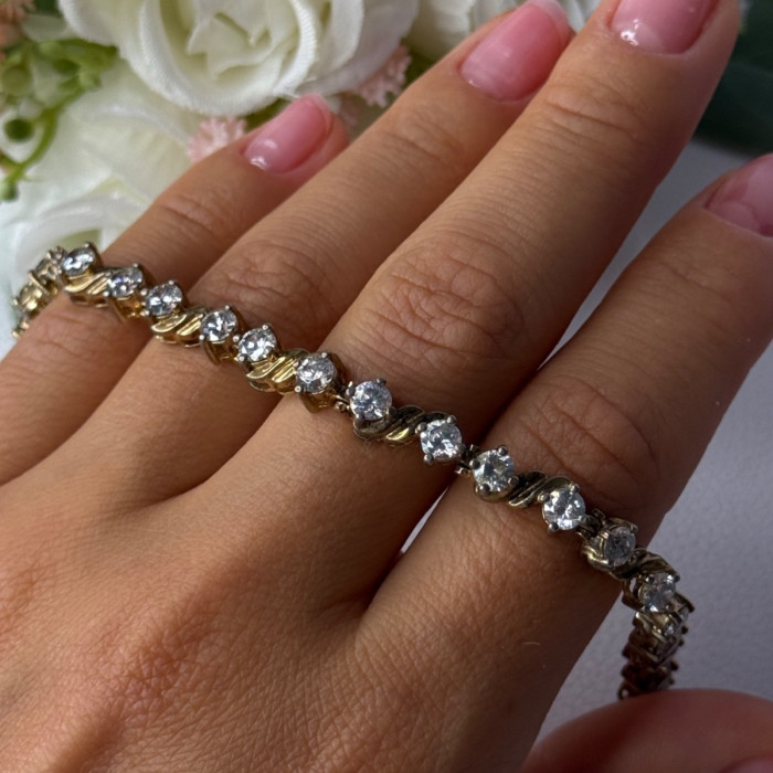 925 Sterling Silver Gold Plated CZ Bracelet Length 7.5 Inch