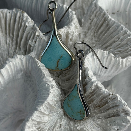 925 Sterling Silver Turquoise Earrings Length 1.40 Inch