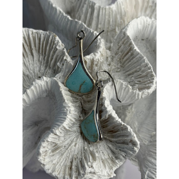 925 Sterling Silver Turquoise Earrings Length 1.40 Inch