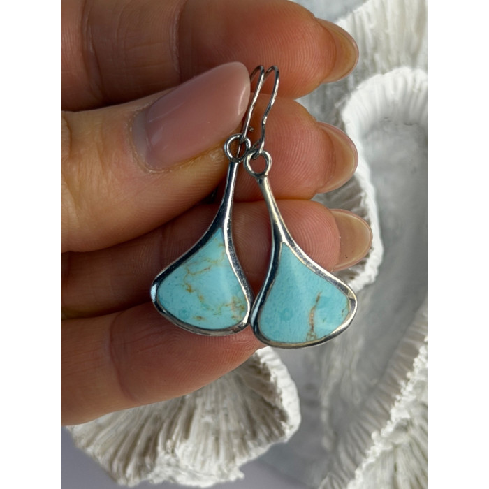 925 Sterling Silver Turquoise Earrings Length 1.40 Inch