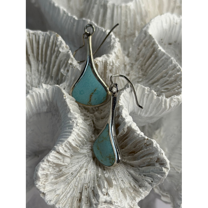 925 Sterling Silver Turquoise Earrings Length 1.40 Inch