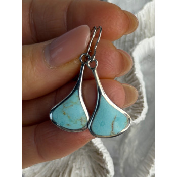 925 Sterling Silver Turquoise Earrings Length 1.40 Inch