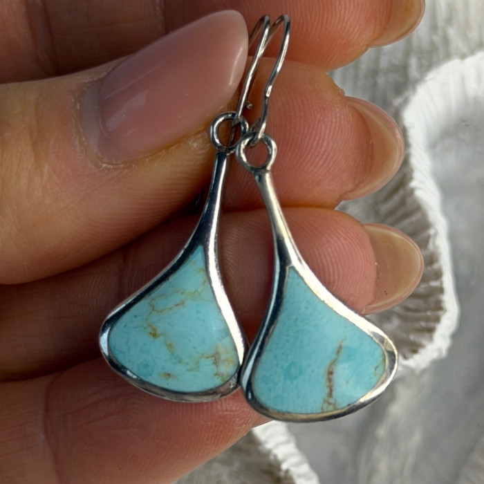 925 Sterling Silver Turquoise Earrings Length 1.40 Inch