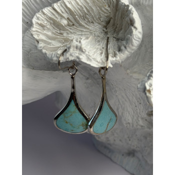 925 Sterling Silver Turquoise Earrings Length 1.40 Inch