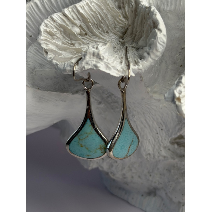925 Sterling Silver Turquoise Earrings Length 1.40 Inch