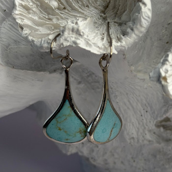 925 Sterling Silver Turquoise Earrings Length 1.40 Inch