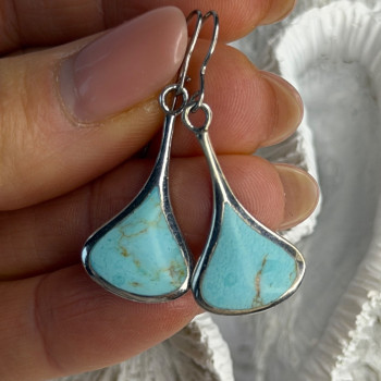 925 Sterling Silver Turquoise Earrings Length 1.40 Inch