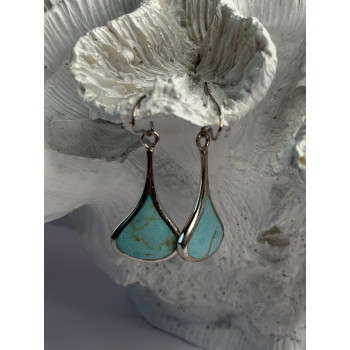 925 Sterling Silver Turquoise Earrings Length 1.40 Inch