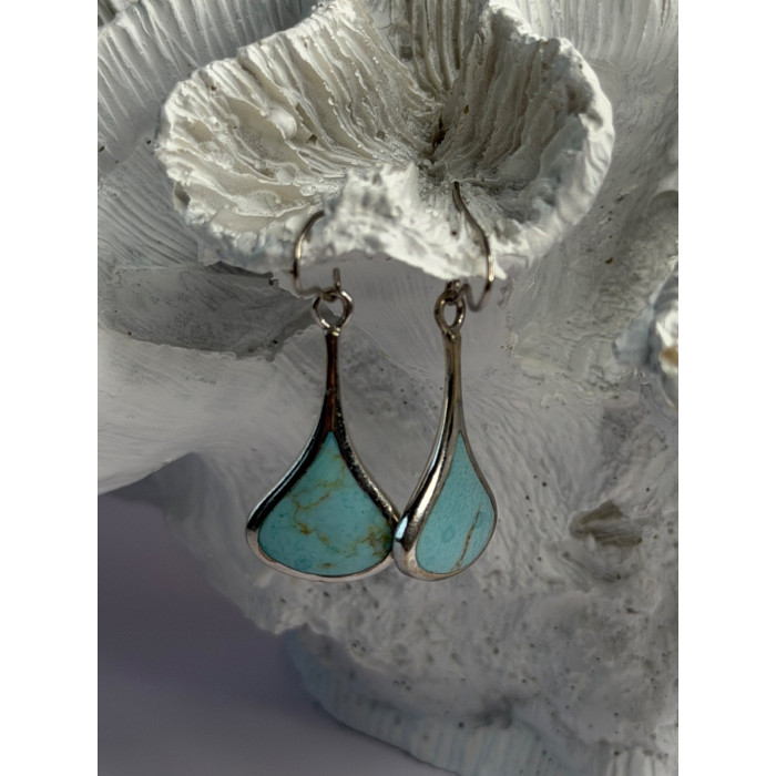 925 Sterling Silver Turquoise Earrings Length 1.40 Inch