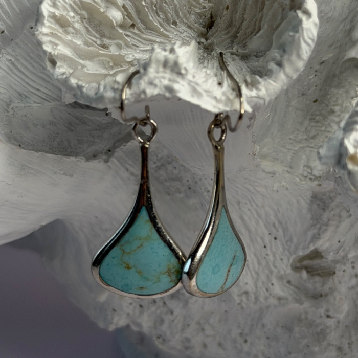 925 Sterling Silver Turquoise Earrings Length 1.40 Inch