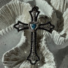 925 Sterling Silver Sapphire Beryl Topaz Heart Pendant Cross