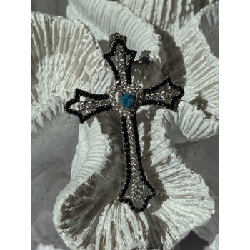 925 Sterling Silver Sapphire Beryl Topaz Heart Pendant Cross