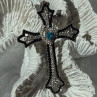 925 Sterling Silver Sapphire Beryl Topaz Heart Pendant Cross