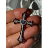 925 Sterling Silver Sapphire Beryl Topaz Heart Pendant Cross