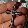 925 Sterling Silver Sapphire Beryl Topaz Heart Pendant Cross
