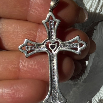 925 Sterling Silver Sapphire Beryl Topaz Heart Pendant Cross