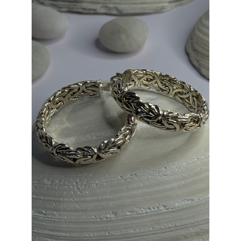 Beautiful Design 925 Sterling Silver Hoop Earrings Length 1.30 Inch