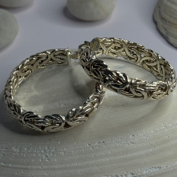 Beautiful Design 925 Sterling Silver Hoop Earrings Length 1.30 Inch