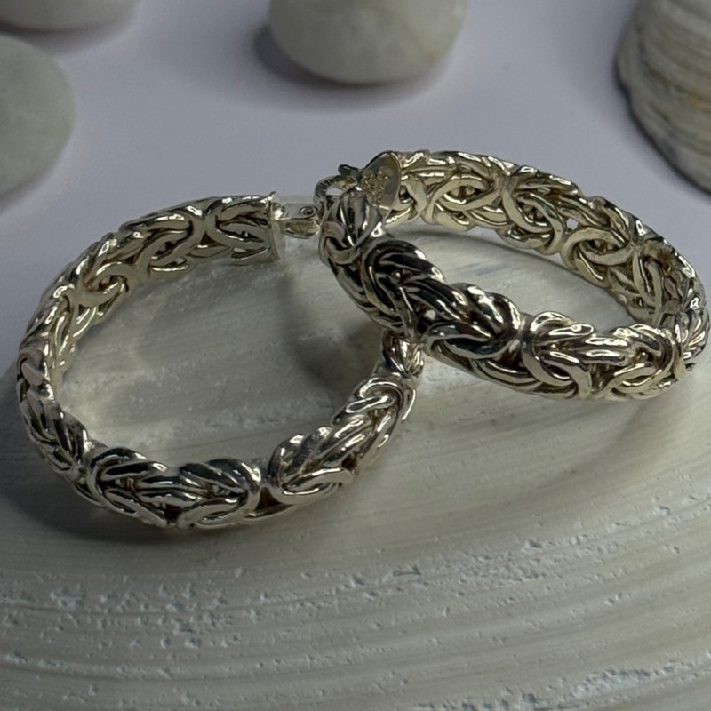 Beautiful Design 925 Sterling Silver Hoop Earrings Length 1.30 Inch
