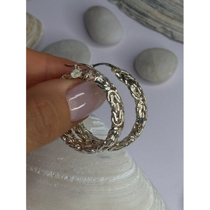 Beautiful Design 925 Sterling Silver Hoop Earrings Length 1.30 Inch