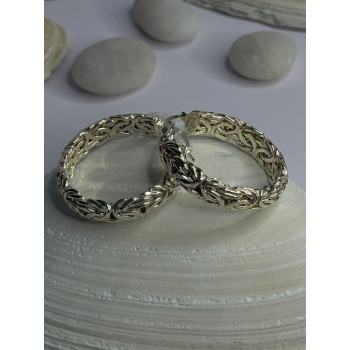 Beautiful Design 925 Sterling Silver Hoop Earrings Length 1.30 Inch