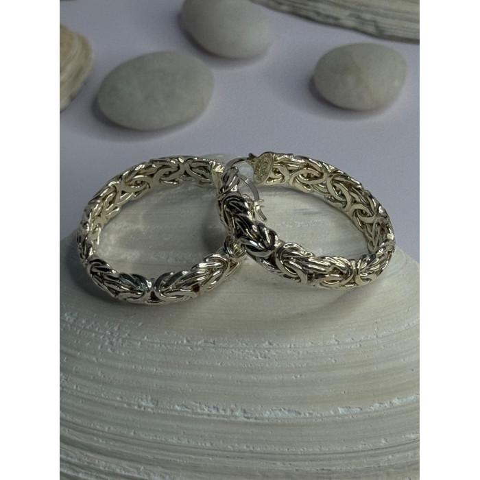 Beautiful Design 925 Sterling Silver Hoop Earrings Length 1.30 Inch