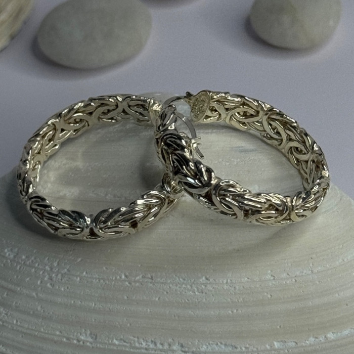 Beautiful Design 925 Sterling Silver Hoop Earrings Length 1.30 Inch