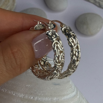 Beautiful Design 925 Sterling Silver Hoop Earrings Length 1.30 Inch