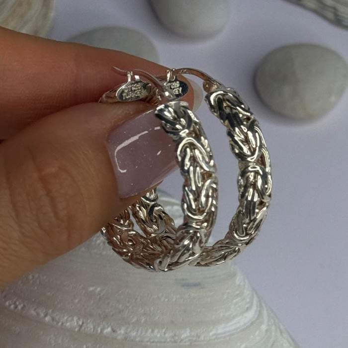 Beautiful Design 925 Sterling Silver Hoop Earrings Length 1.30 Inch