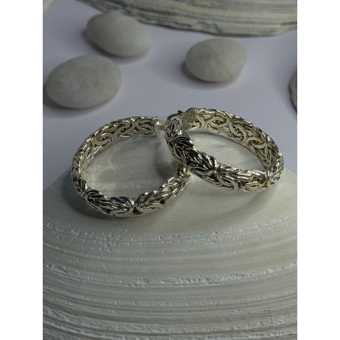 Beautiful Design 925 Sterling Silver Hoop Earrings Length 1.30 Inch