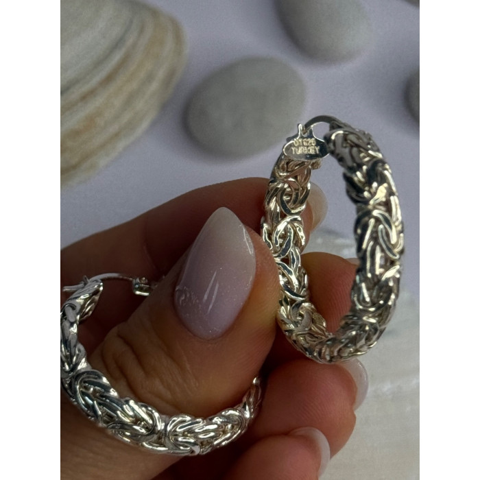 Beautiful Design 925 Sterling Silver Hoop Earrings Length 1.30 Inch