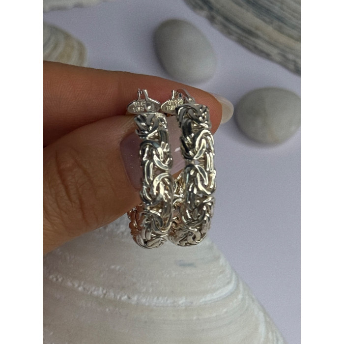 Beautiful Design 925 Sterling Silver Hoop Earrings Length 1.30 Inch