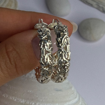 Beautiful Design 925 Sterling Silver Hoop Earrings Length 1.30 Inch