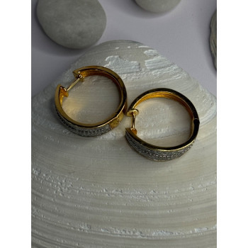 925 Sterling Silver Gold Plated CZ Earrings Length 0.8 Inch