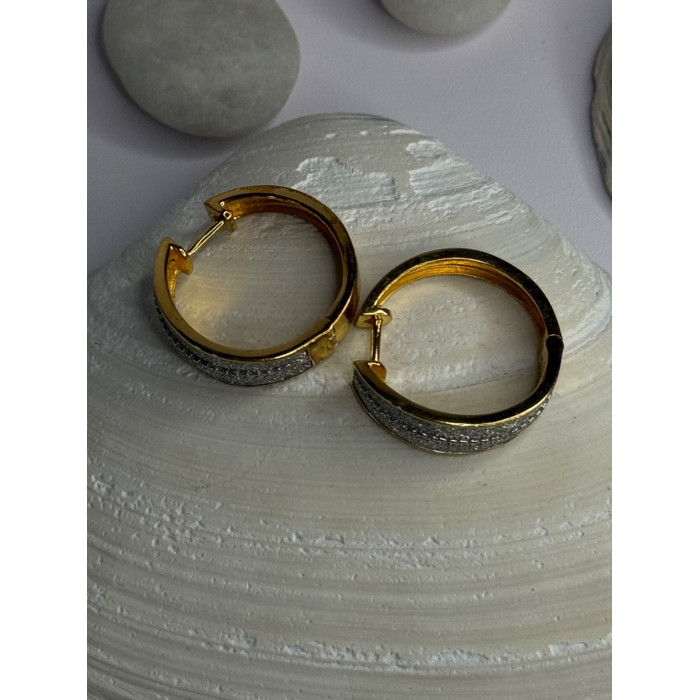 925 Sterling Silver Gold Plated CZ Earrings Length 0.8 Inch