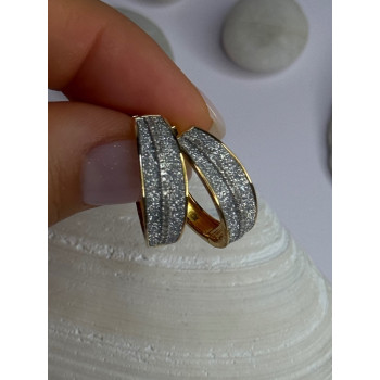 925 Sterling Silver Gold Plated CZ Earrings Length 0.8 Inch