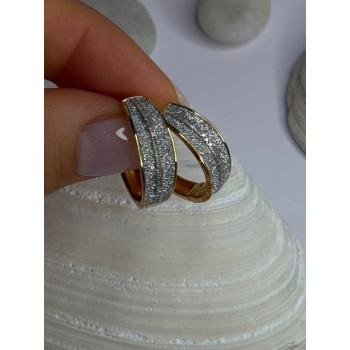 925 Sterling Silver Gold Plated CZ Earrings Length 0.8 Inch