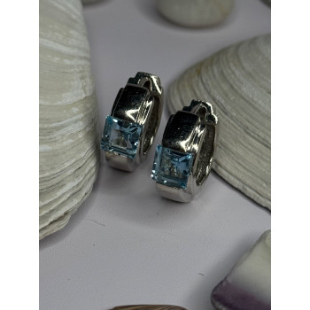 925 Sterling Silver Blue Topaz Earrings Length 0.8 Inch