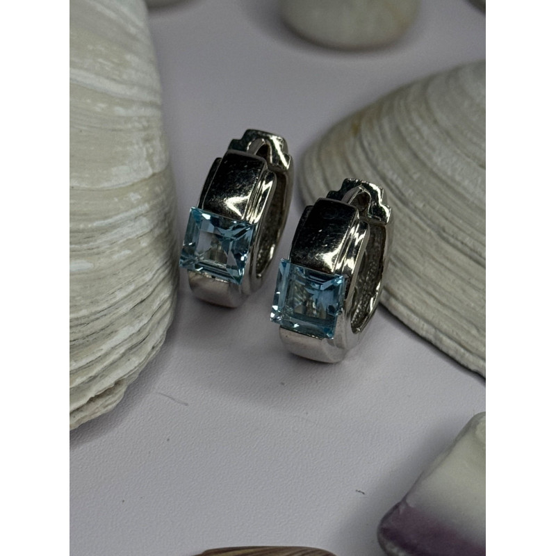 925 Sterling Silver Blue Topaz Earrings Length 0.8 Inch